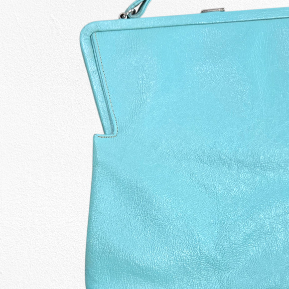 1950s Vintage Robin’s Egg Blue Leather Clutch Purse Mid-Century - Picture 13 of 16